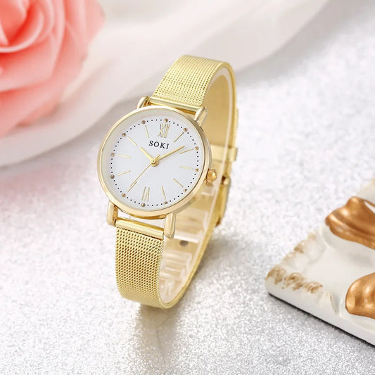 2023 New Fashion Women Gold Luxury Casual Quartz Watch Metal Mesh Stainless Steel Watches Relogio Feminino Ladies Wrist Watches